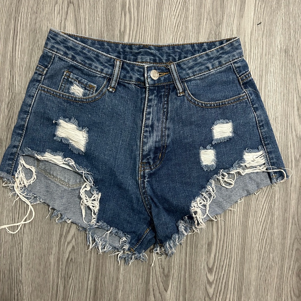 & Other Stories Blue Distressed Jean Shorts